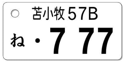 ナンバープレートキーホルダー 表面 乗用車用 バランス見本 地名3文字